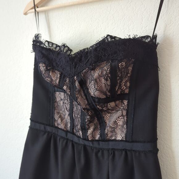 Rebecca Taylor Bustier Dress Womens 4 Black Nude Lace Mini Strapless Wool Corset - Picture 7 of 9